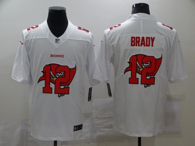 Men's Tampa Bay Buccaneers #12 Tom Brady White Shadow Logo Limited Stitched Jersey Men's Tampa Bay Buccaneers #12 Tom Brady White Shadow Logo Limited Stitched Jersey